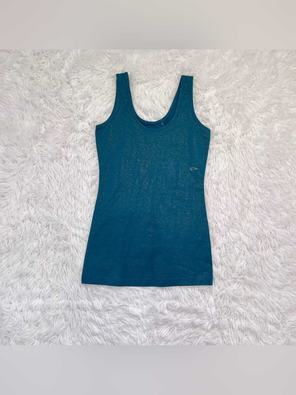 🍟y2k dark teal sparkle‎ tank top xs